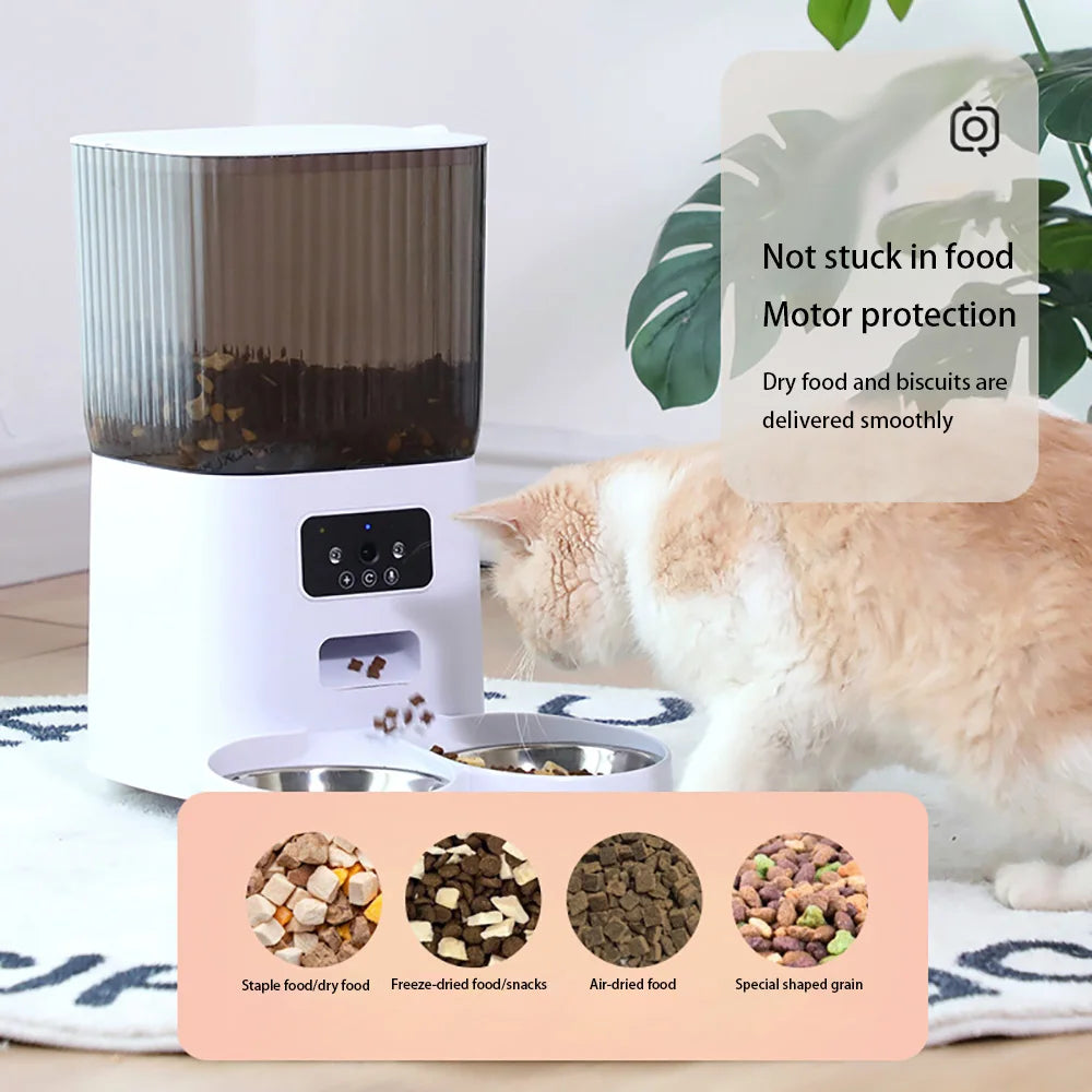 5L Double Bowls Smart Automatic Cat Feeder With Camera Cat Dry Food Video Dispenser