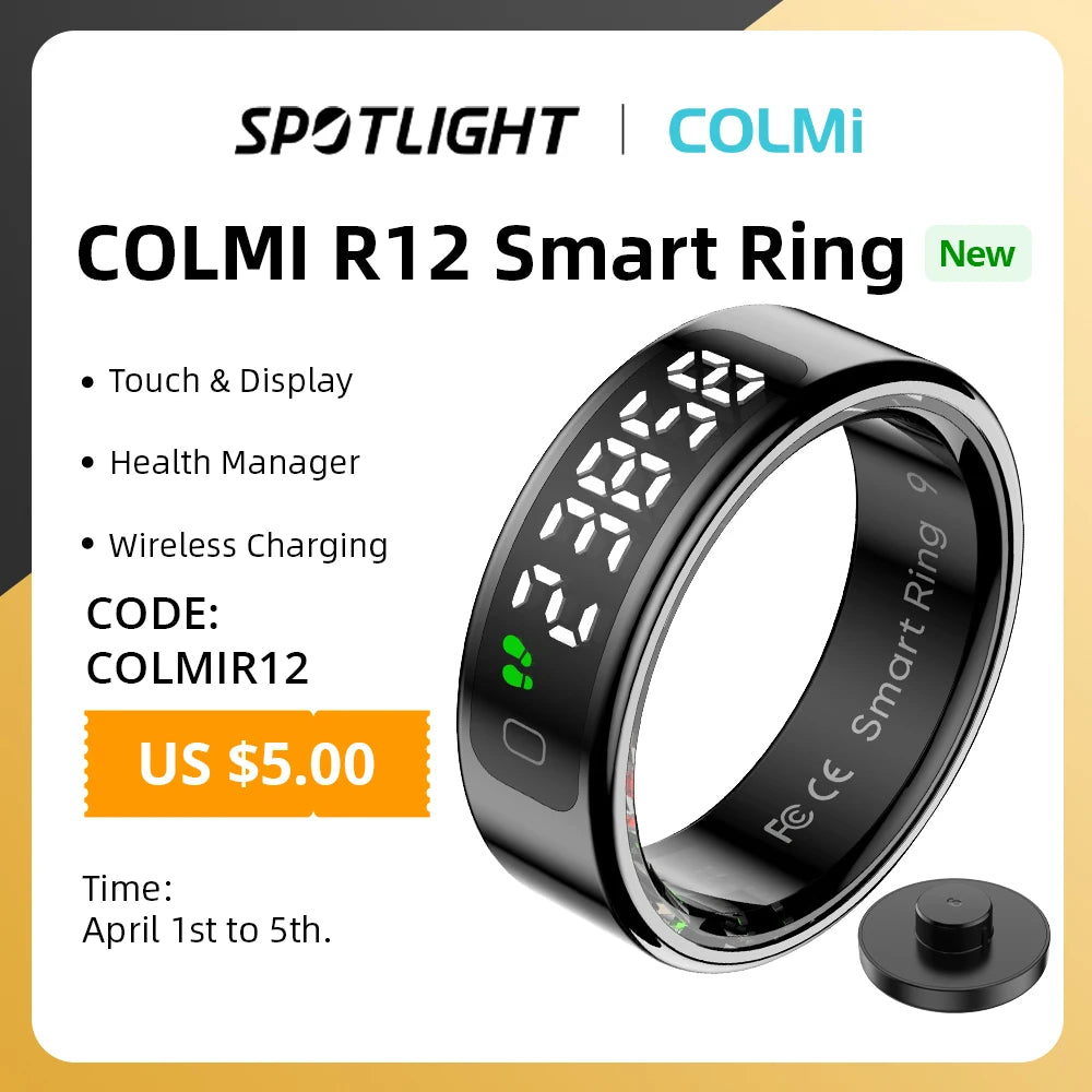 COLMI R12 Smart Ring with Display Screen and Touch, Health Manager, Wireless Charging