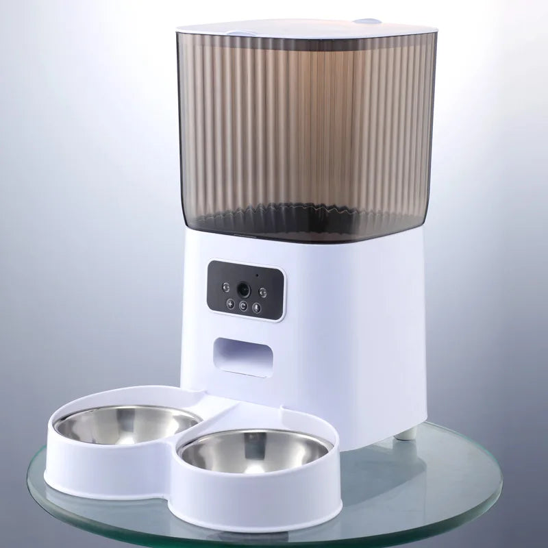 5L Double Bowls Smart Automatic Cat Feeder With Camera Cat Dry Food Video Dispenser