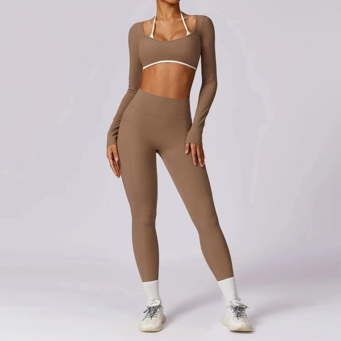Yoga Set 2PCS Women Workout leggings Fitness Bra Crop Top Long Sleeve