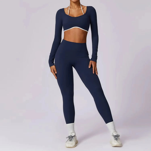 Yoga Set 2PCS Women Workout leggings Fitness Bra Crop Top Long Sleeve