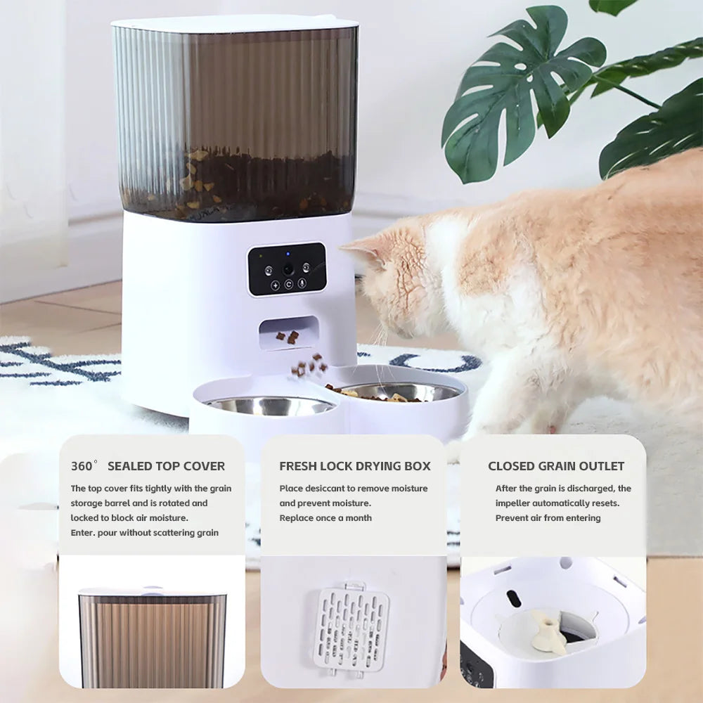 5L Double Bowls Smart Automatic Cat Feeder With Camera Cat Dry Food Video Dispenser