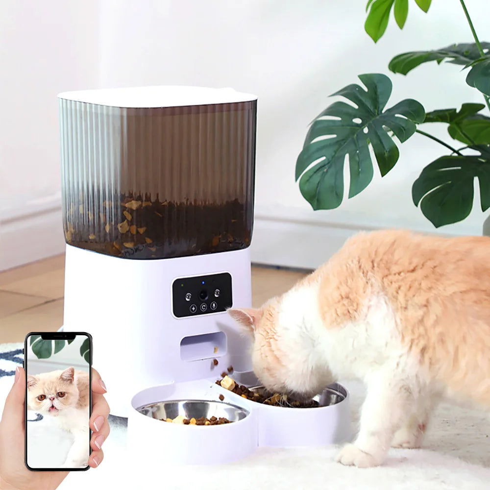 5L Double Bowls Smart Automatic Cat Feeder With Camera Cat Dry Food Video Dispenser