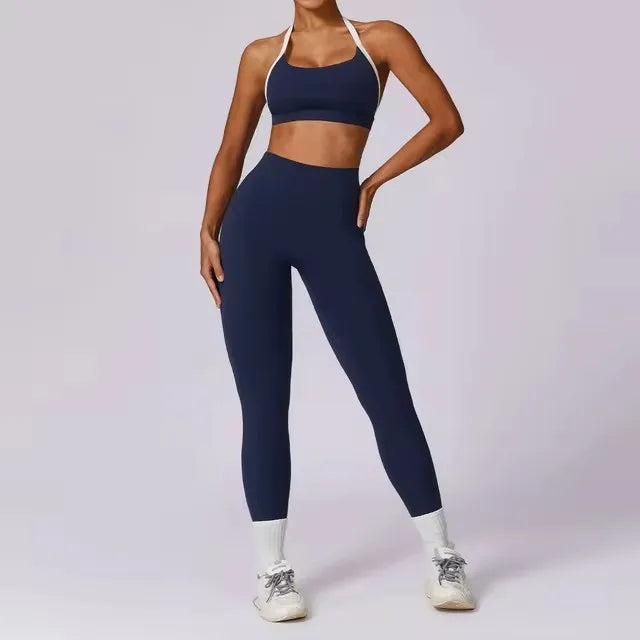 Yoga Set 2PCS Women Workout leggings Fitness Bra Crop Top Long Sleeve