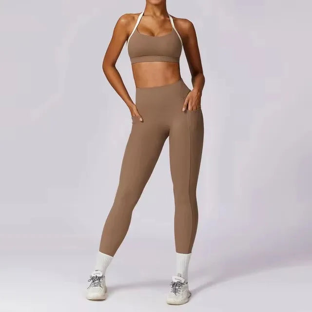 Yoga Set 2PCS Women Workout leggings Fitness Bra Crop Top Long Sleeve