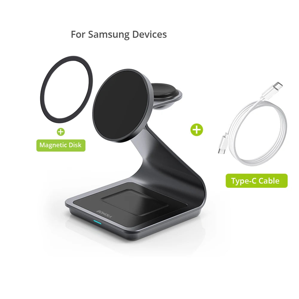 Bonola Magnetic 3 in 1 Wireless Charger Station for Samsung