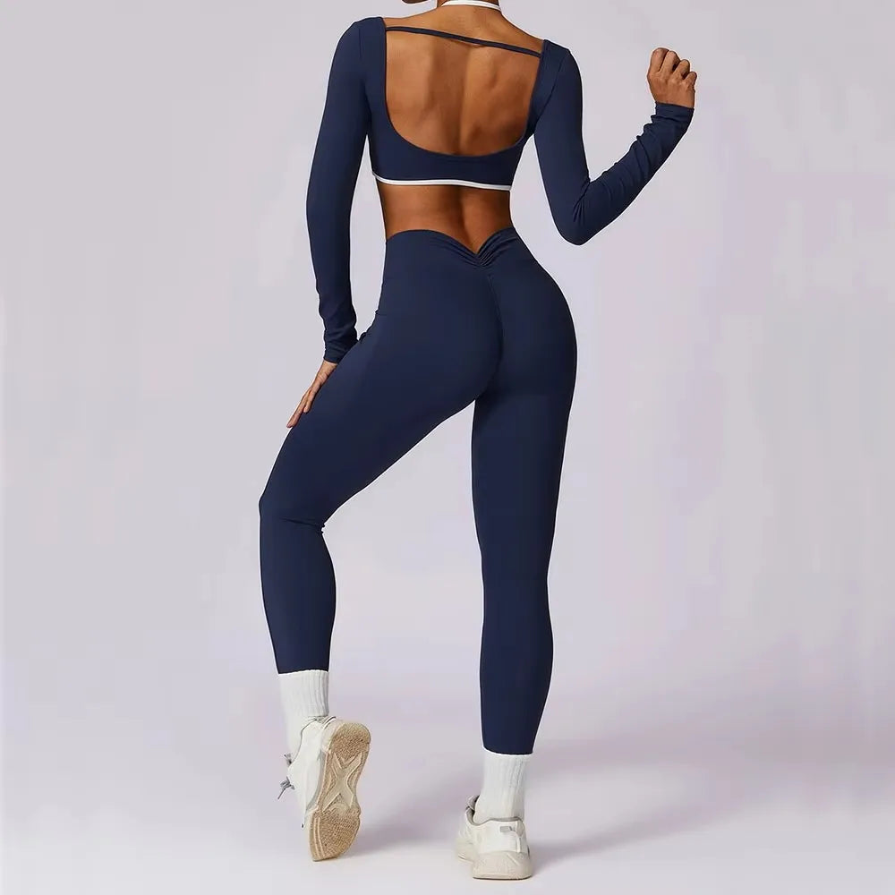 Yoga Set 2PCS Women Workout leggings Fitness Bra Crop Top Long Sleeve