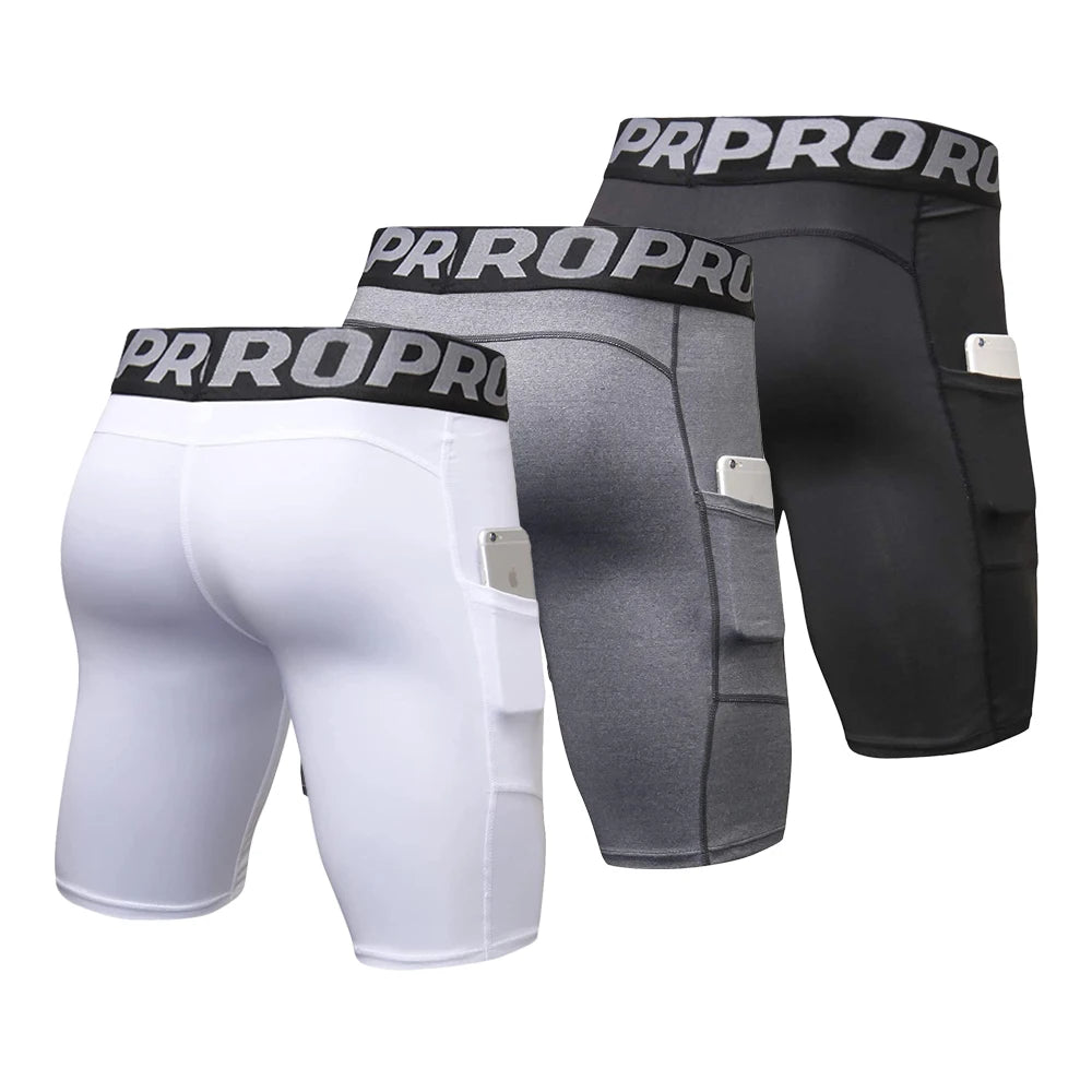 Mens Gym Shorts with Pockets Workout Compression Leggings