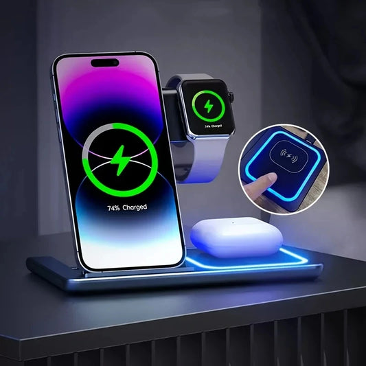 30W LED Fast Wireless Charger 3 in 1 Foldable Charging Station For iPhone