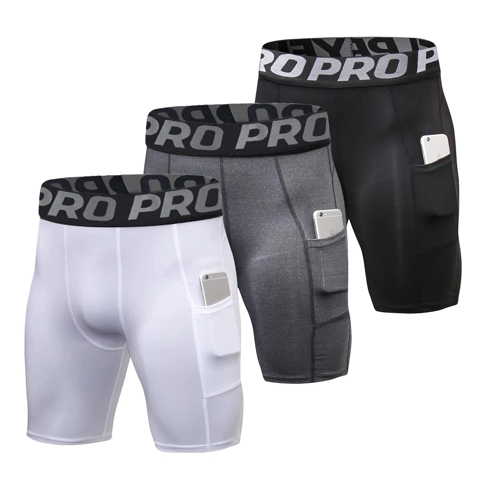 Mens Gym Shorts with Pockets Workout Compression Leggings