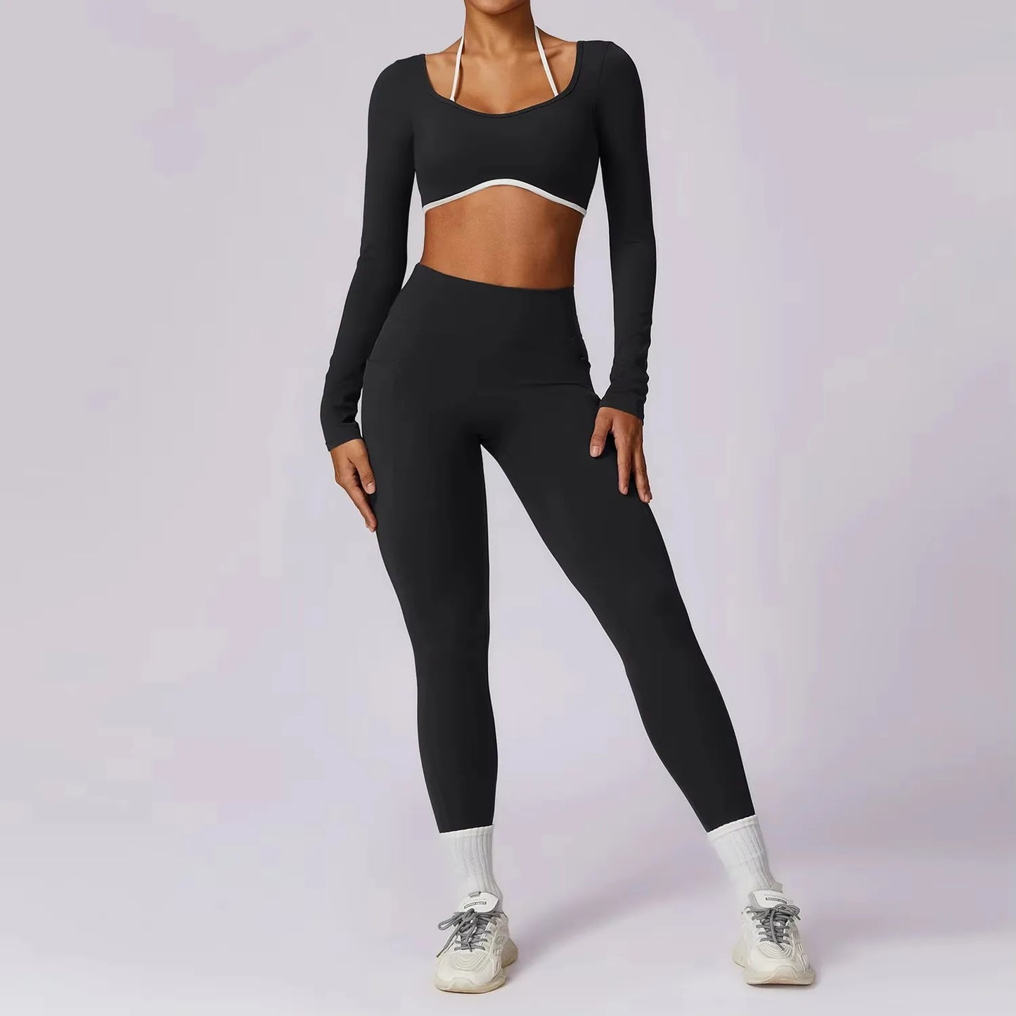 Yoga Set 2PCS Women Workout leggings Fitness Bra Crop Top Long Sleeve