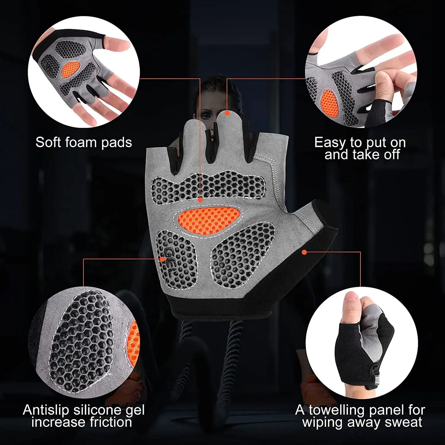 Fingerless Sport Gloves, Non-Slip Wrist Protection for Fitness and Cycling
