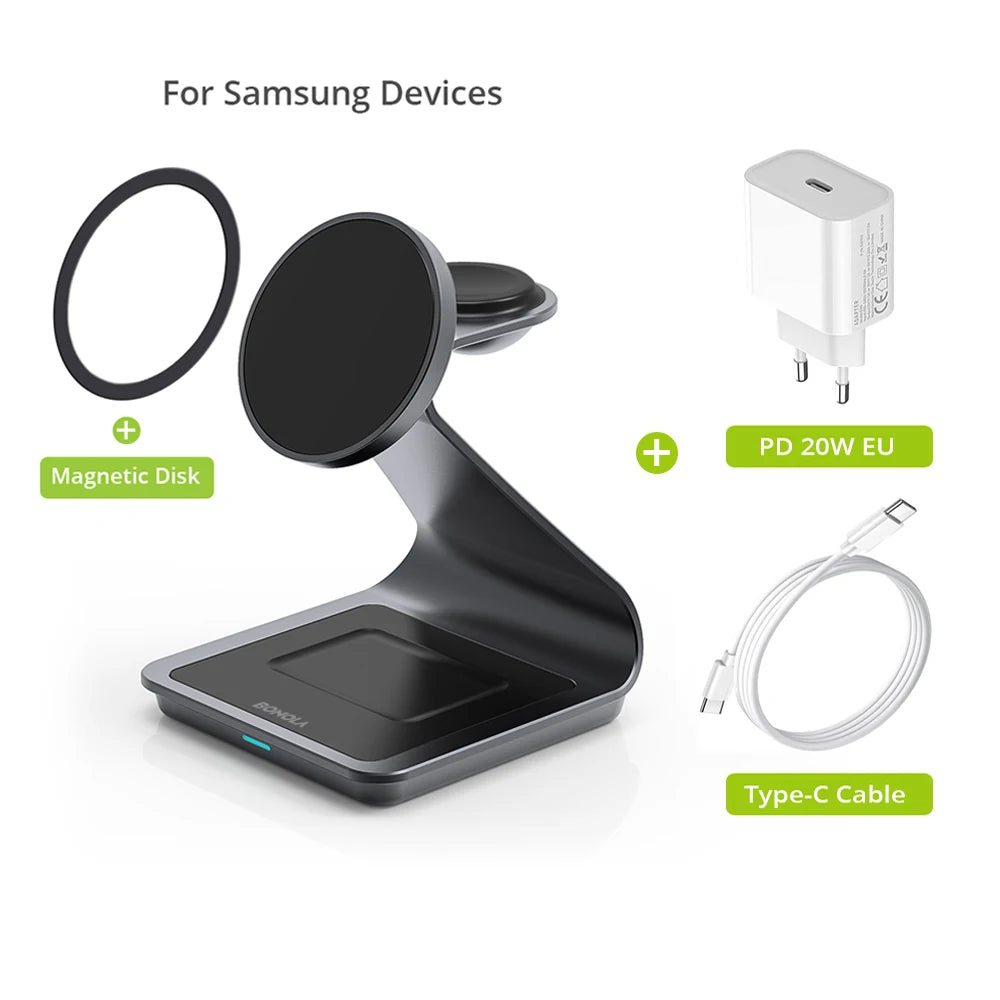 Bonola Magnetic 3 in 1 Wireless Charger Station for Samsung